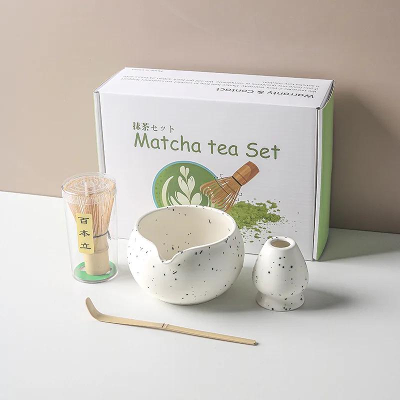 1-8 Ceramic Matcha Sand Dot Small Round Bowl With Pouring Spout Smooth Matcha Whisk Holder Reusable Matcha Making Kit Tea Lovers