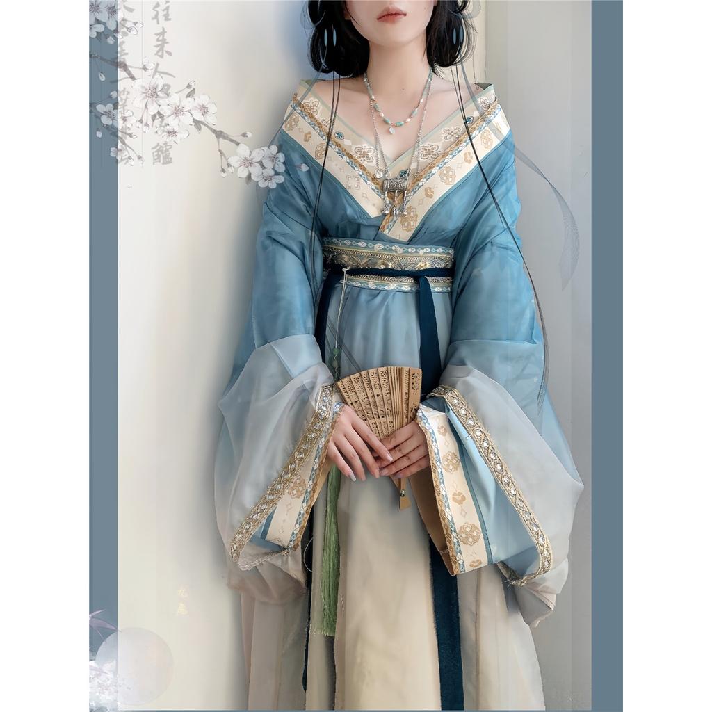 Chinese Wei And Jin Dynasty Style Hanfu For Women Cross-collar Print Daily Improved Suit