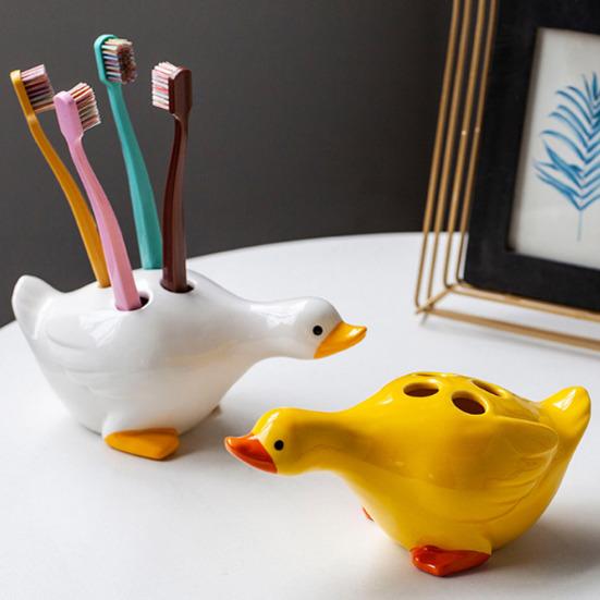 Duck Toothbrush Holder Ceramic Cute Toothbrush Organizer Decorative Cartoon Duck Toothbrush