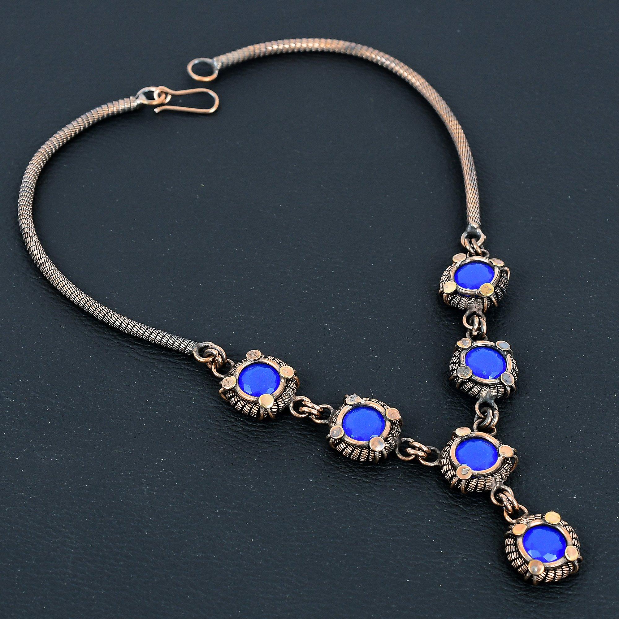 

Ожерелье с синим сапфиром, Ожерелье из драгоценных камней ручной работы, Ожерелье, обернутое медной проволокой 999 пробы, Антикварное украшение, Для подарка на помолвку