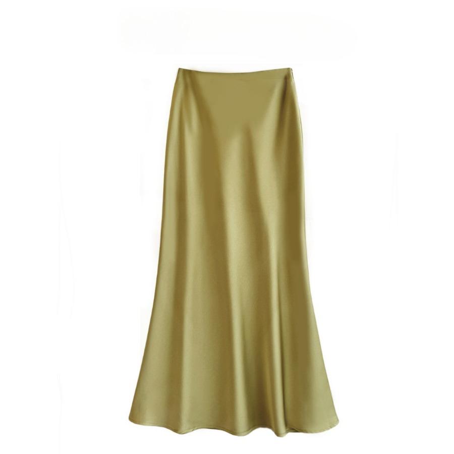 High-waisted, Slimming, Mid-length Satin and Acetate Smooth Skirt, Spring and Summer New Style Body-hugging Fishtail A-line Long Dress