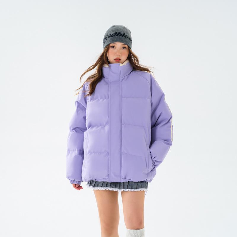 Cotton-padded Clothes Are the Same for Men and Women. Winter Stand-up Collar Loose Cotton-padded Clothes, Thickened Striped Bread Clothes