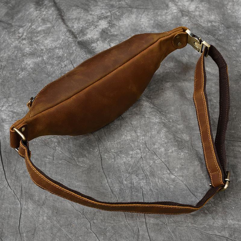 Borsello Esplosivo Retro in Pelle Crazy Horse da Uomo, Semplice Borsa a Tracolla in Vera Pelle, Marsupio Multifunzione da Petto per Uso Esterno
