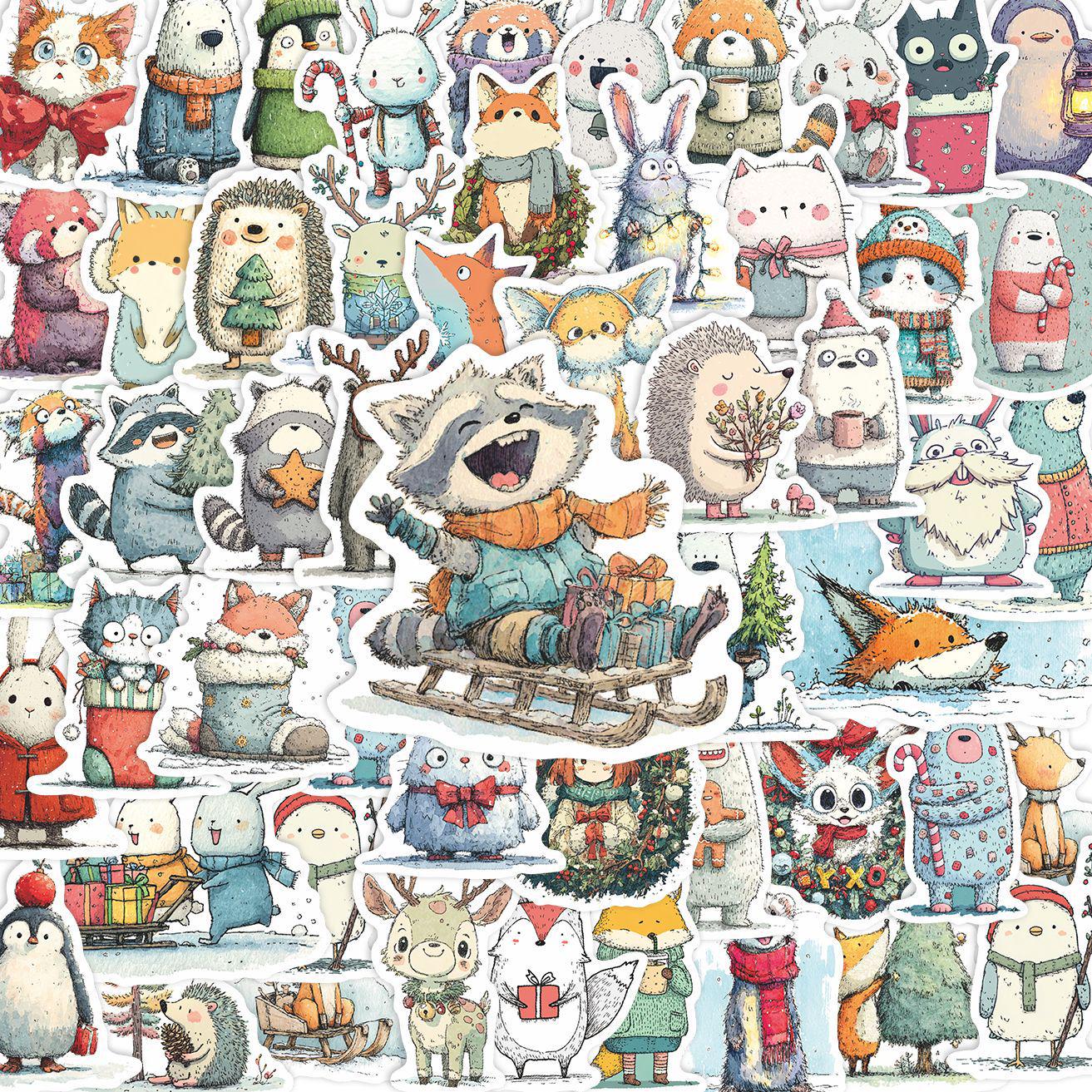 

50 Winter Cartoon Animal Stickers, Waterproof Decor for Water Bottles, Notebooks, Suitcases, DIY Projects No