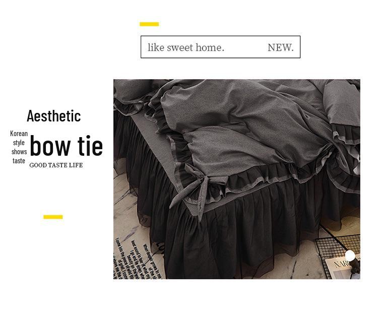 Black Lace Princess Style Bed Skirt Set - Bestseller 4-Piece for 1.5/1.8m Beds