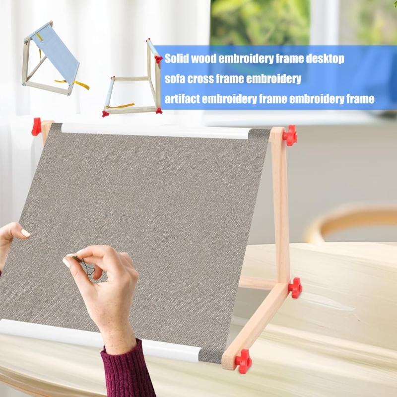 Adjustable Crosses Stitching Stand For Sofa Table Portable Embroidery Frame With Wood Base