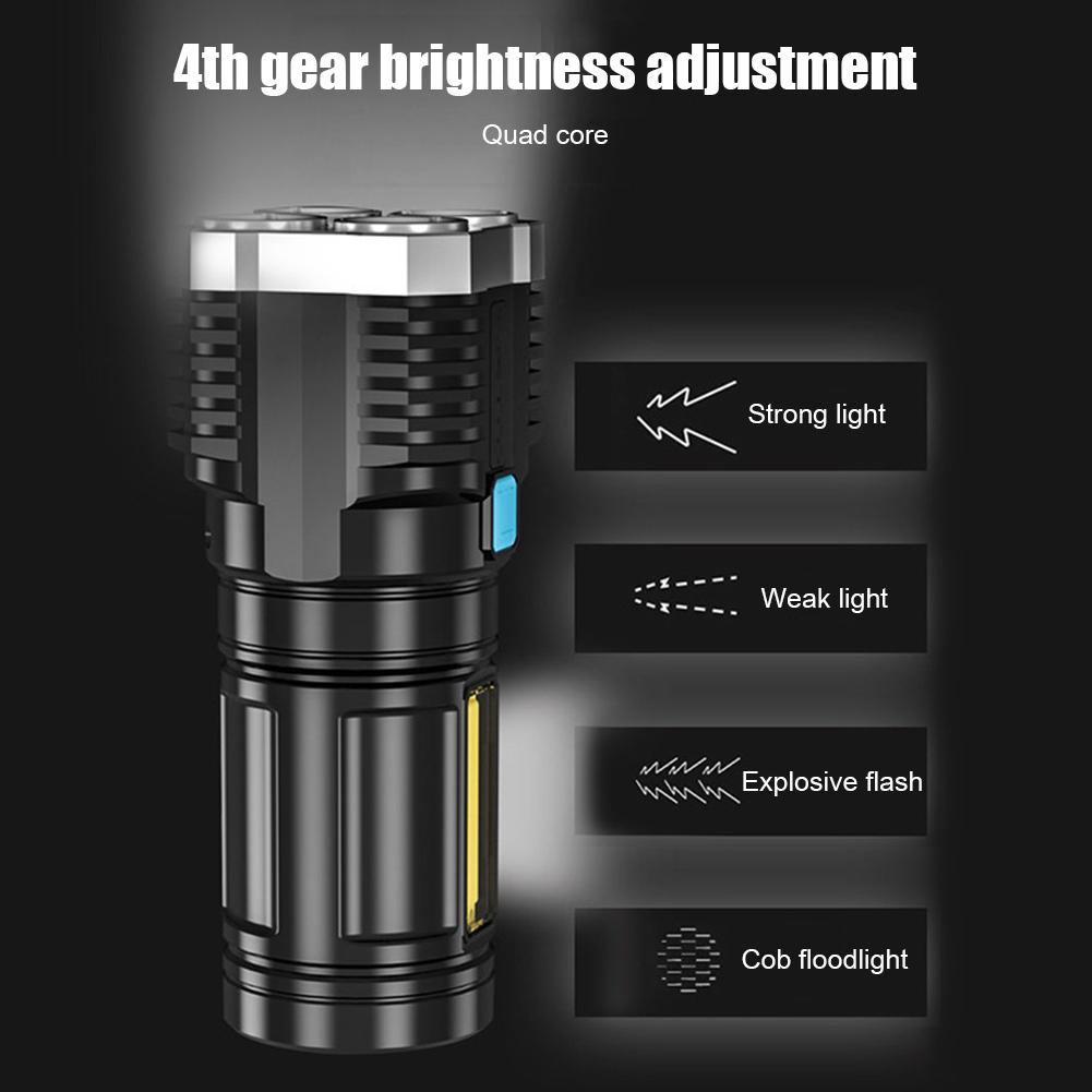 High Power LED Flashlights Camping Torch With 4 Lamp Beads And COB Side Light Rechargeable Portable Hand Lantern 4 Lighting Mode