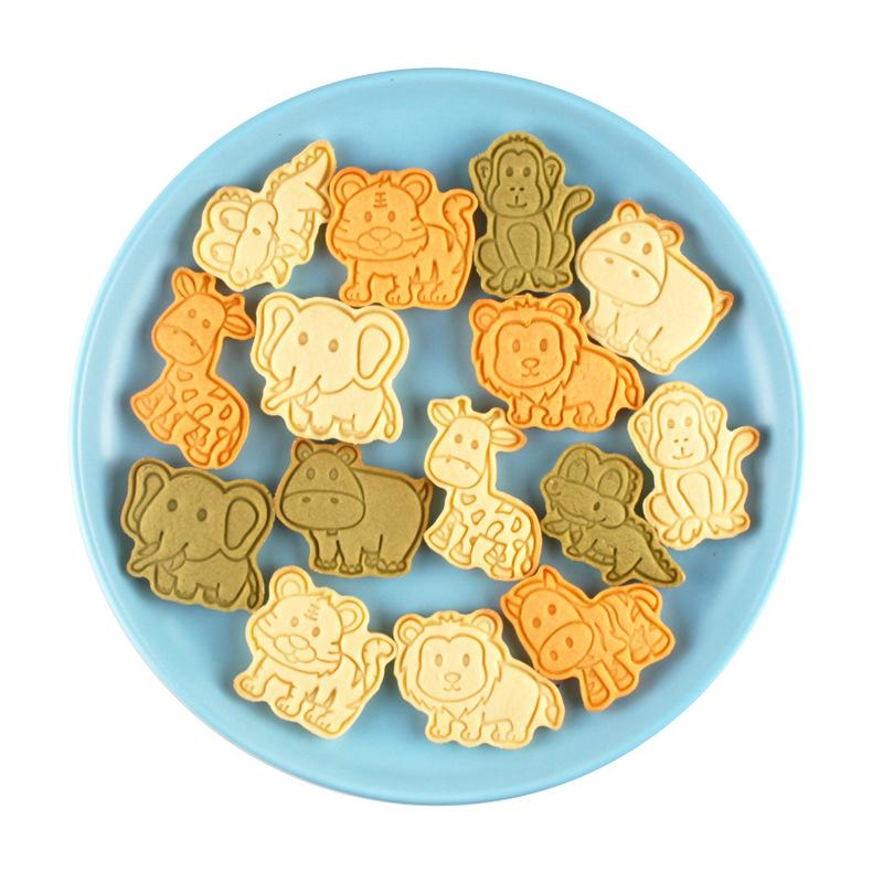 8Pcs Set Cookies Cutters Dinosaur Plastic Cartoon Pressable Biscuit Mold Confectionery Cookie Stamp Baking Pastry Bakeware Tools