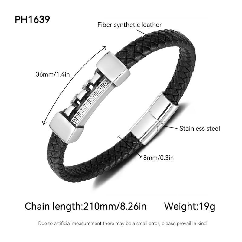 Hot Selling Leather Bracelet Men s Stainless Steel Personalized Fashion Versatile Retro Style Titanium Woven