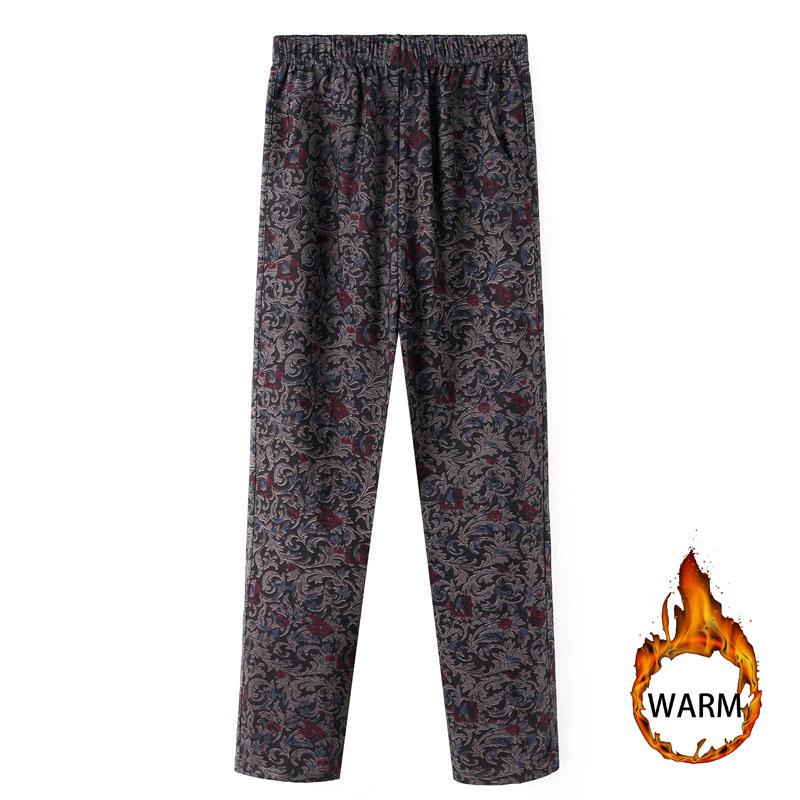 Mittleren Alters Frauen Hosen Drucken Elastische Beiläufige Hosen Gerade Hosen Übergröße Oma Weiche