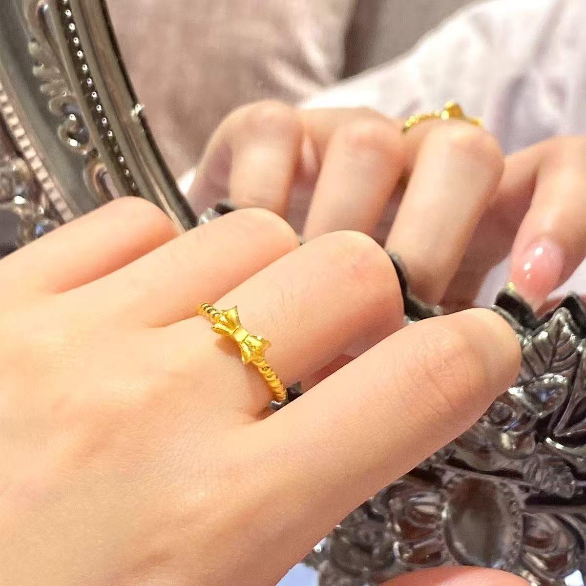 Gold Twist Bow Ring for Women - Versatile Adjustable Band