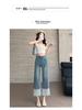 Women's Lace Patchwork High-Waist Wide-Leg Denim Pants - Spring/Autumn Cropped Style