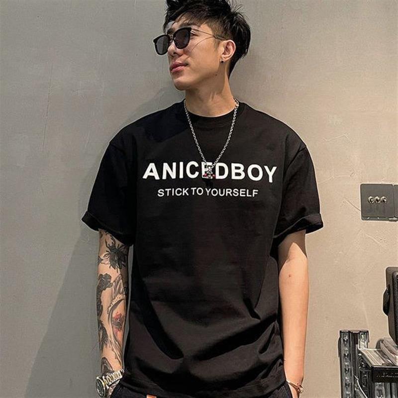 

Мужская футболка из чистого хлопка с короткими рукавами и круглым вырезом, повседневная свободная футболка в стиле хип-хоп, пуловер, рубашка 3XL чёрный