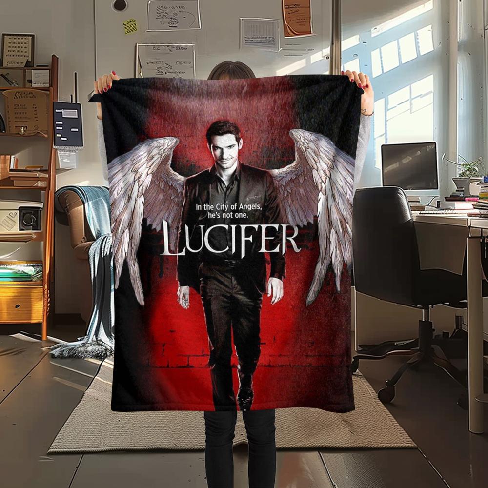 1Pc Lucifer Print Flannel Blanket, High quality Comfortable for All Seasons, Home Decor, Warmth and Comfort, Perfect for Gifts