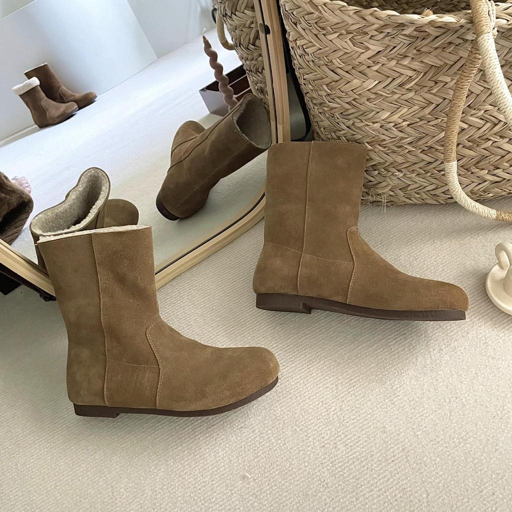 Two-wear Snow Boots Women's Winter 2025 New Mori Retro Lamb Wool Short Boots Velvet Cotton Shoes