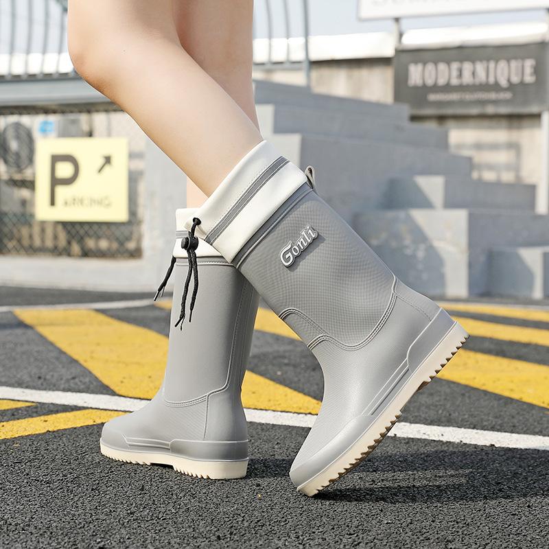 Bundle mouth medium tube rain shoes women's adult rain boots wear non-slip water shoes rain shoes kitchen water boots rubber shoes fashion women