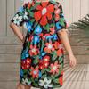 Letní šaty s krátkým rukávem a výstřihem do V Volné šaty Sladké rostlinné květiny Šaty s potiskem Ležérní Plisované šaty Velké velikosti Dámské Oblečení 28060