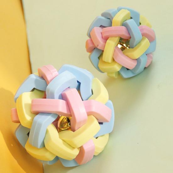 Kolorowa, spleciona piłka do gryzienia dla psa z dzwoneczkiem, gumowa, interaktywna, podskakująca piłka, zabawka do gryzienia dla zwierząt domowych, aby złagodzić nudę i czyścić zęby psów i kotów