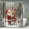 4-teiliges Badezimmer-Duschvorhang-Set Rot Weihnachten Weihnachtsmann Muster Badezimmer-Vorhang mit 12 Haken Rutschfeste Teppiche Toilettendeckelmatte Badezimmer-Trennwand