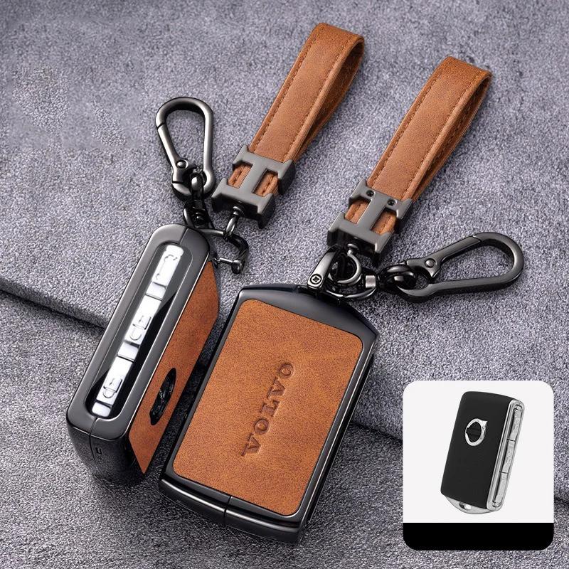 Zine Alloy Leather Car Remote Key Case Cover Bag Protection Shell For Volvo S60 S90 XC40 XC60 XC90 V60 V90 Polestar 1 Polestar 2 ZU2