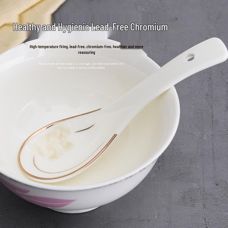 Set of 10 Chinese Style Ceramic Soup Spoons, New Bone China, Practical for Eating and Teaspoons.
