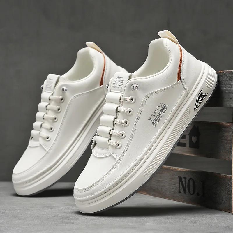 Fashion 2025 Cool Men Shoes Leather Casual Sneakers Breathable Walking Slip on Platform Shoes Male Flats Rubber Sole Shoes
