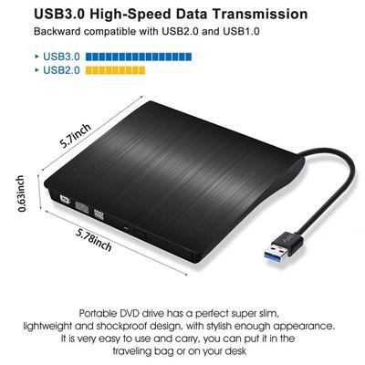 USB 3.0 External CD DVD Drive Writer Burner Portable for Laptop Desktop Mac Windows Linux High Speed