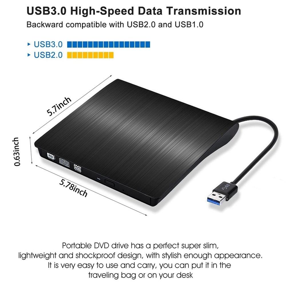 External USB 3.0 CD DVD Drive Burner Writer for Laptop Desktop Mac Windows Linux Portable High Speed