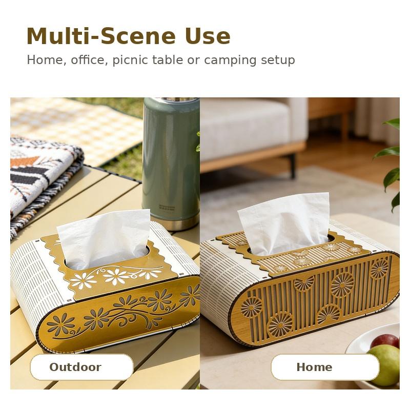 Wooden Carved Tissue Box Cover, European Style Decorative Napkin Holder, Creative Desktop Storage Box for Home Living Room Bedro