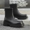 Fashion Men's Trendy Chunky Boots Mens Leather Short Ankle Chelsea Boot Fashion Square toe Thick Sole Heightened Shoes for Men