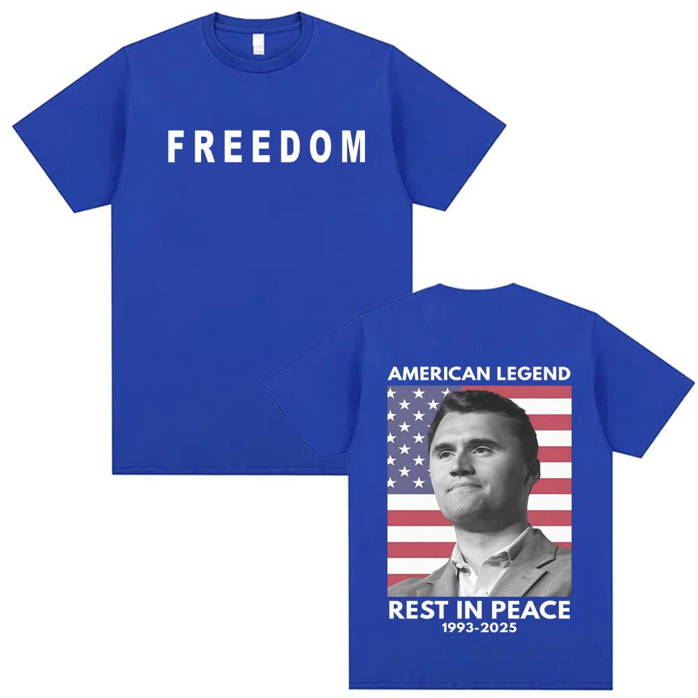 American Legend Rest In Peace A True Patriot Charlie Kirk Double Sided Graphic T Shirts Unisex Women Fashion Oversized Tshirt Tops