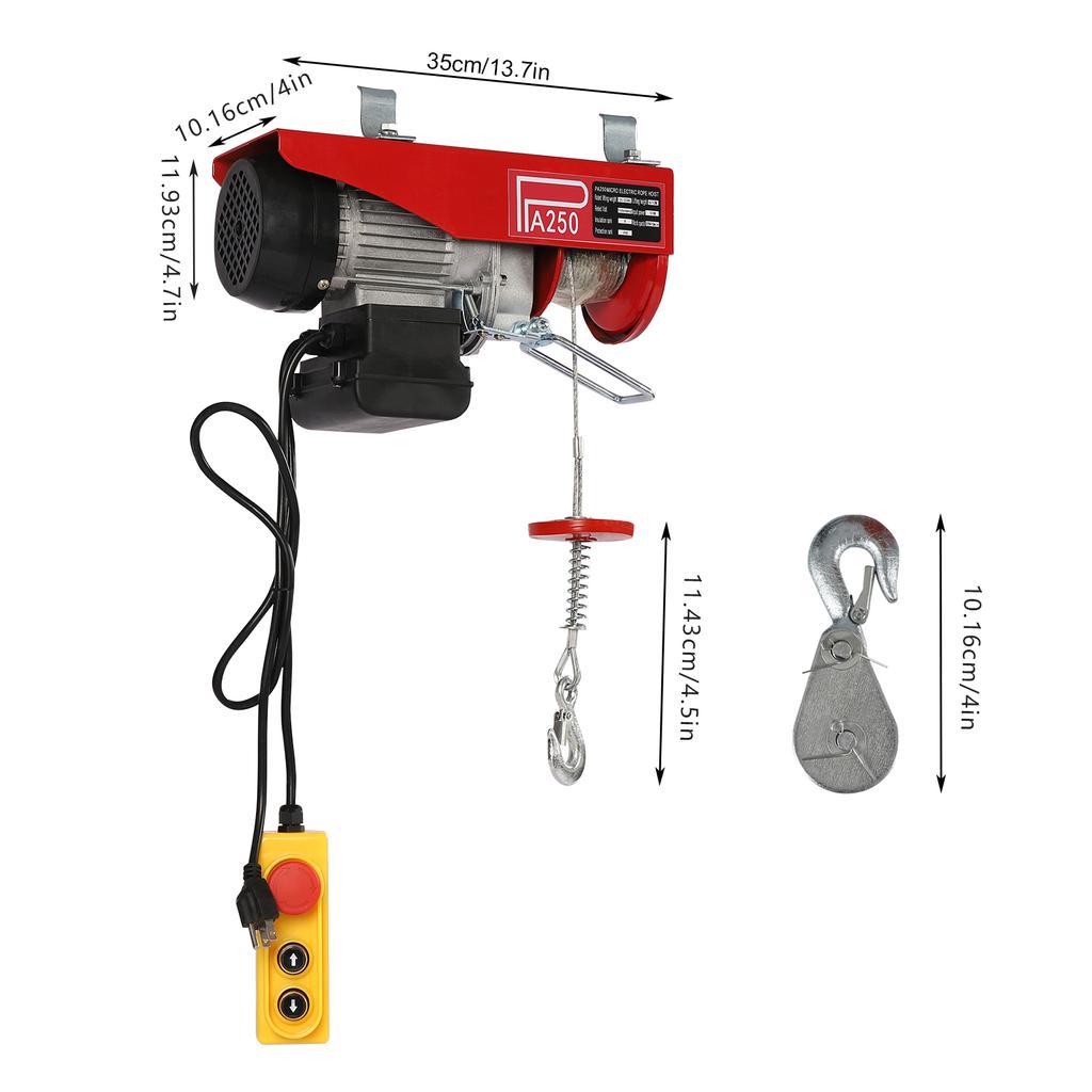 Electric Hoist, 551lbs Electric Winch, Electric Lift, 110V Electric Hoist with Remote Control & Single/Double Slings for Lifting
