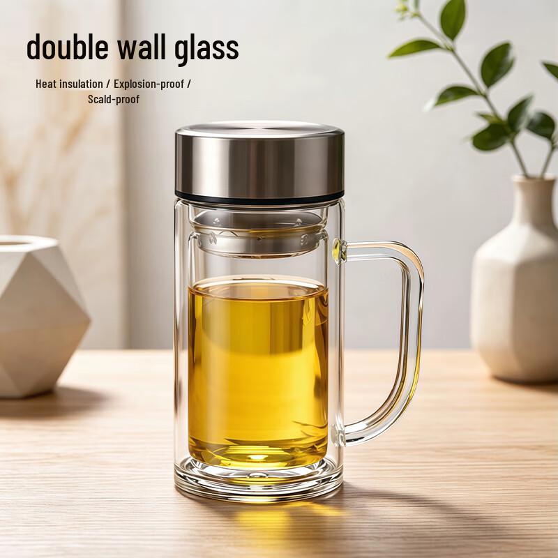 Jiwu Senlin Double-Layer Glass Mug with Handle, 380ml