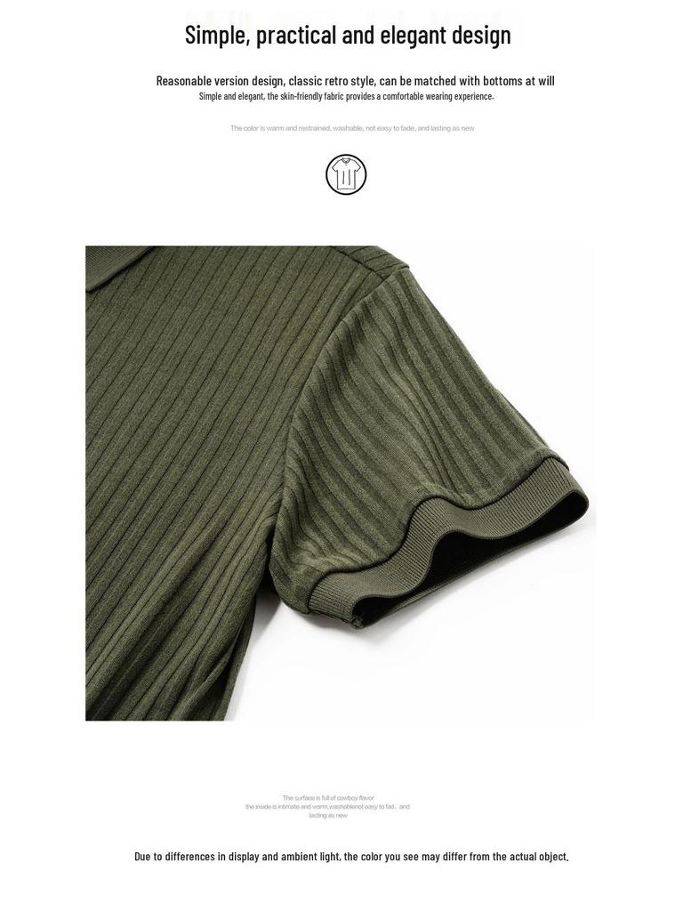 Men's Slim Fit Short Sleeve Polo Knit Shirt - Korean Style Casual Ribbed Top