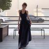 Blue Sleeveless Neck Sling Vest Dress Women's Summer New French Temperament Beautiful Long Dress