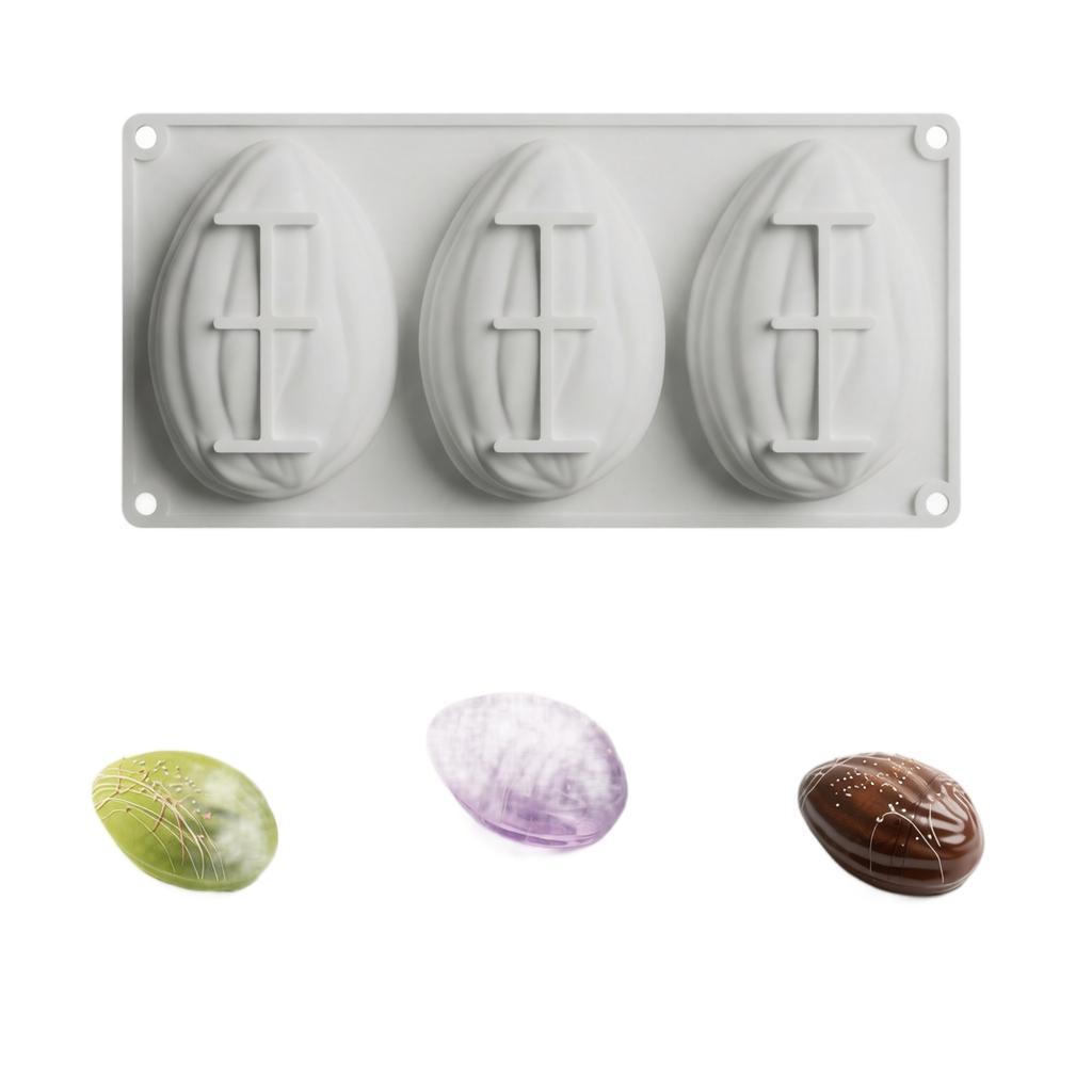 3 Cavity Almond Shaped Silicone Mold for Mousse Cake Chocolate Mold Food Grade Non Stick Flexible Baking Mold