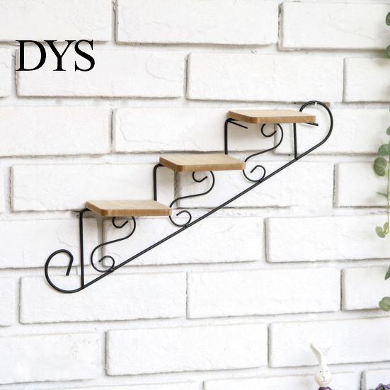 Living Room Wall Storage Mount Shelf, Vintage Floating Staircase Shape Rustic Artistic Ornament Display Iron And Wood Rack for Hallway Entryway