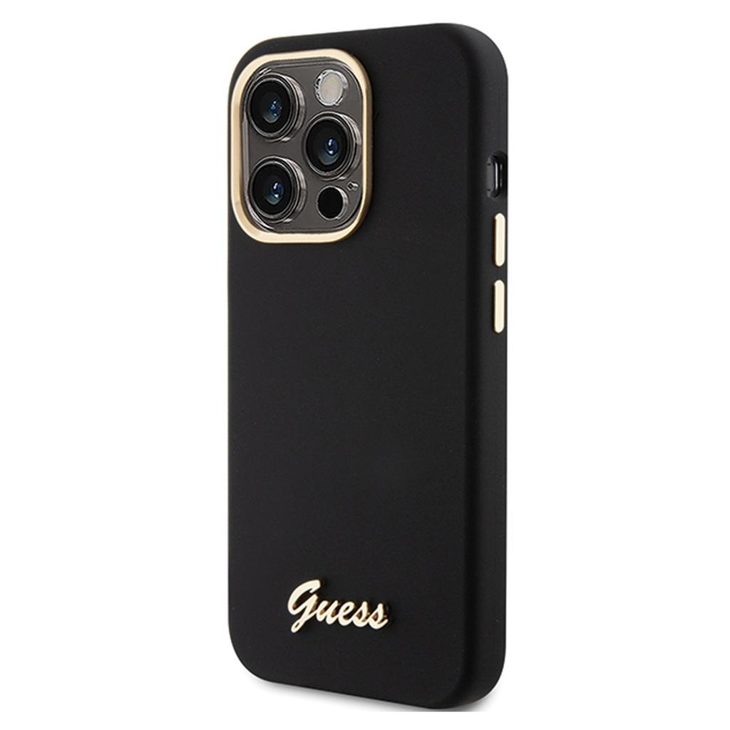 Guess Guhcp15Xsmbslk Iphone 15 Pro Max 6.7 Czarny/Black Hardcase Silikonowy Skrypt Metalowe Logo I Ramka