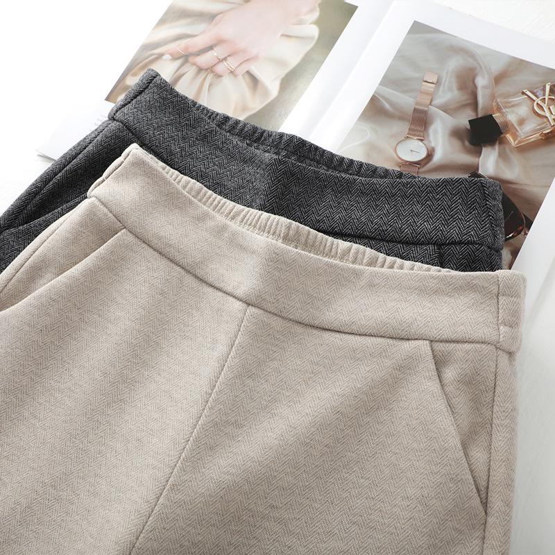 Women's Apricot Wool Casual Pants 2024: Soft, Glutinous, Narrow-Leg, Draping Straight-Leg, Thickened Wide-Leg for Autumn/Winter.