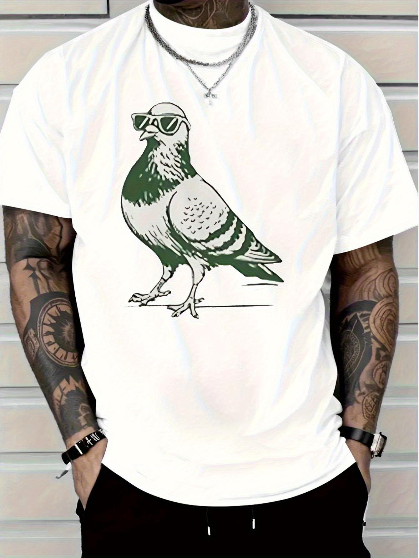 2025 Casual Cotton T-shirt - Green And White Contrasting Fashionable Dove Pattern S