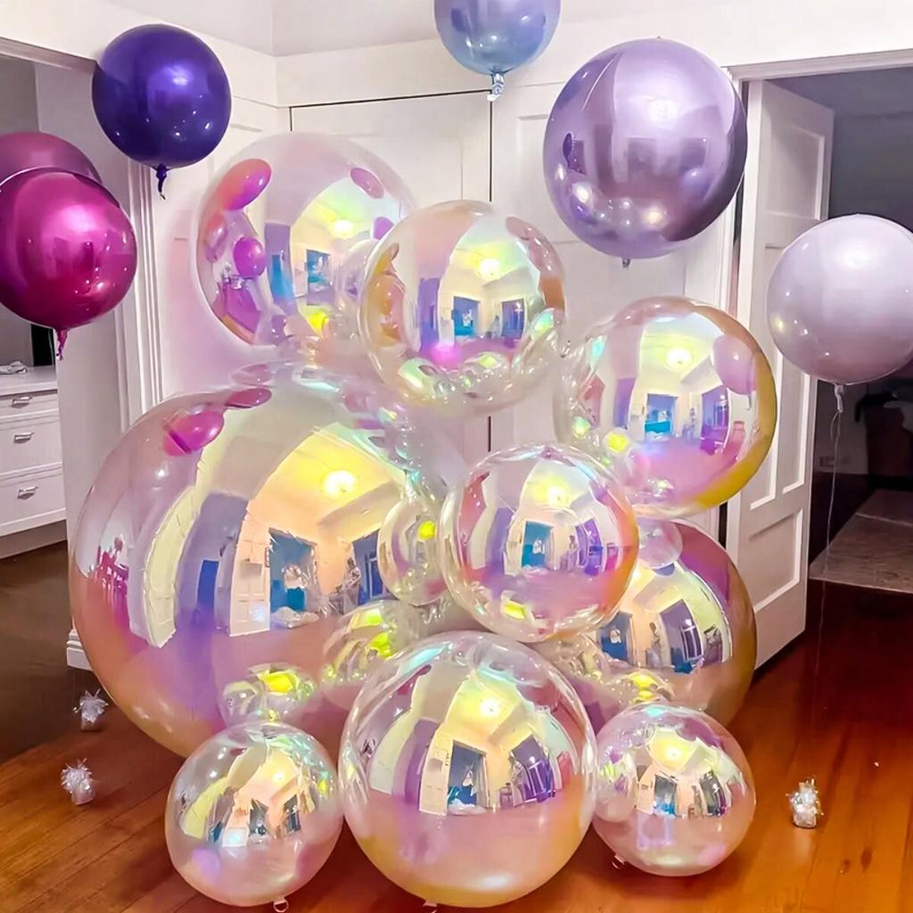10in/22in/32in Rainbow Colorful 4D Holographic Balloon 4D Aluminum Foil Balloon Mermaid Rainbow Party Sparkling Party Decoration