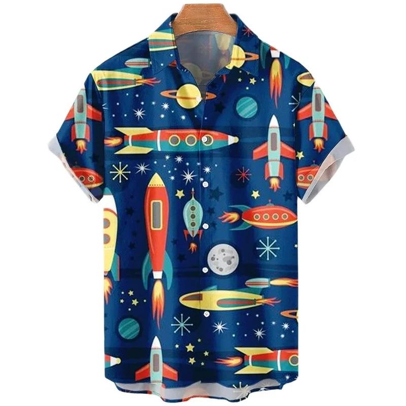 Men Clothing Hawaiian Vacation Beach Shirt Lapel Blouse Summer Casual Clothes Tops Chemise