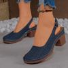 Fashion Summer New Women High Heel Sandals Comfortable Rubber Sole Shoes Large Size 43 Roman Style Round Toe PU Leather Slip-On Sandals