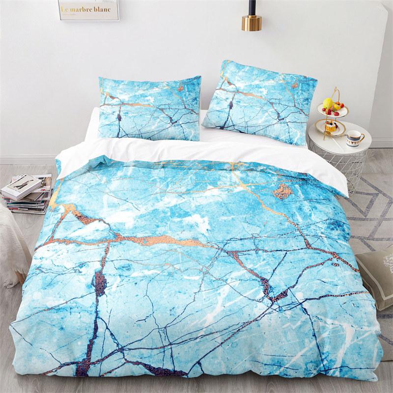 Blue Marble Print Duvet Cover Abstract Geometric Bedding Set King For Girls Kids Teens Microfiber Quilt Cover With Pillowcases