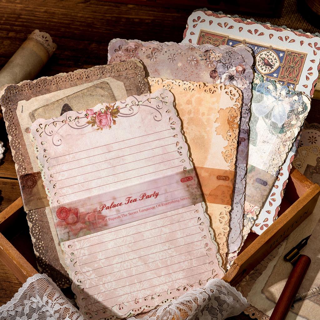 10pcs/pack Vintage Patterned Lace Paper Scrapbook Materials DIY Photo Album Collage Journalling Creative Stationery Supplies