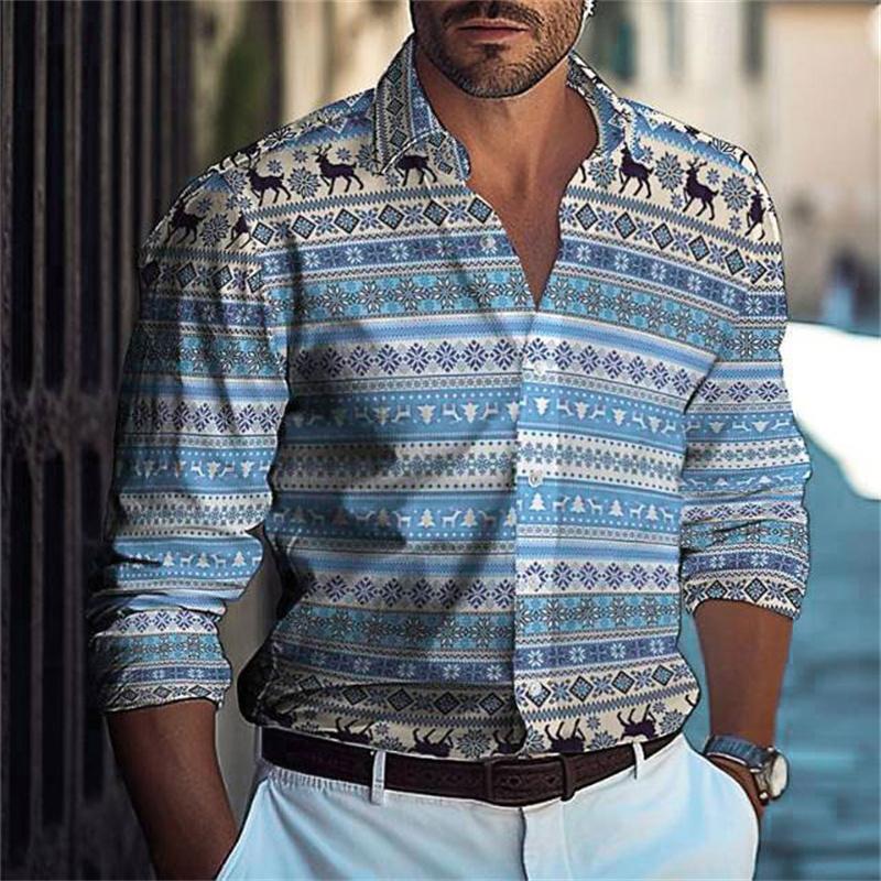 Camicia da Uomo con Collo a Revers e Bottoni Estate Design Casual Spiaggia Manica Lunga Comoda a Quadri Color Block Abbigliamento da Uomo Top