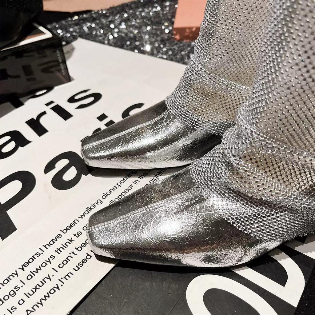 Hochwertige atmungsaktive Mesh-Mode-Stiefel für Damen – Neuer französischer Stil Elegante vielseitige kurze silberne Stiefel, Trendige Mesh-Stiefel