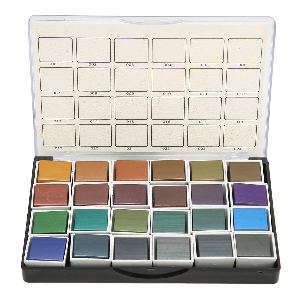 24 Colors Watercolor Paint Set Retro Pearlescent Effect High Color Rendering Watercolor Set for