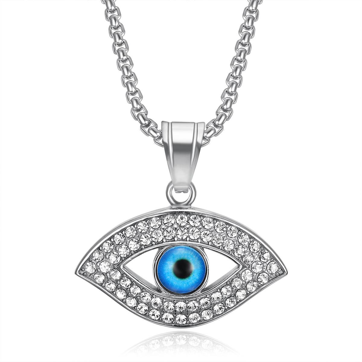 

2026 jewelry fashion trend inlaid zircon Türkiye blue eye pendant necklace men s party party jewelry accessories 60CM