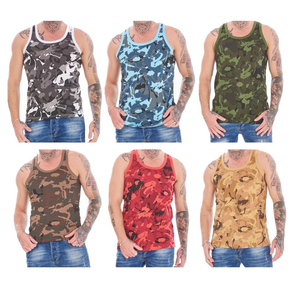 Keanu Mens Camouflage Vest Top (Pack of 6)